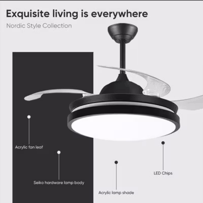 YOTTA Kipas Angin Gantung Lampu LED Tri Color with Remote Control 42 Inch - Y8004 - Black — gambar 2