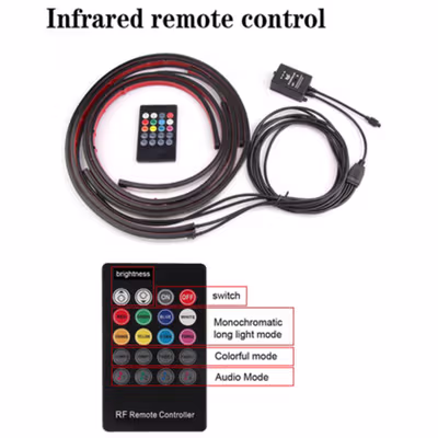 JIAMEN Lampu LED Strip RGB Mobil 90 dan 120cm 4 PCS with Remote - JIA4 - Black — gambar 2