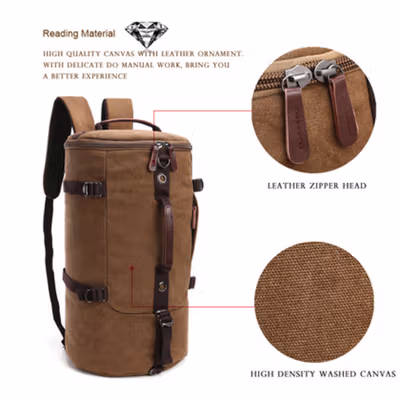 Free Knight Tas Ransel Selempang Barrel Travel Mountaineering Canvas - CC05 - Black — gambar 2