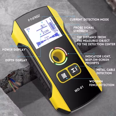 FNIRSI Detektor Logam Kayu LCD Wall Scanner HPC USB 300mAh - WD-01 - Black/Yellow — gambar 2