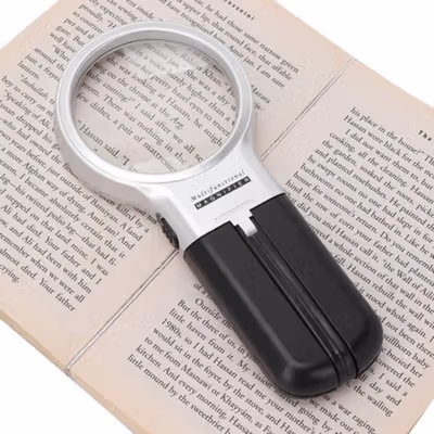 FOX Kaca Pembesar Lipat Foldable Magnifying Glass with 2 LED 63mm 3X - TH-7006 - Silver — gambar 2