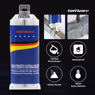 Taffware Lem Besi Tahan Panas Glue Adhesive Industrial AB 50ml - 8896 - White — gambar 2