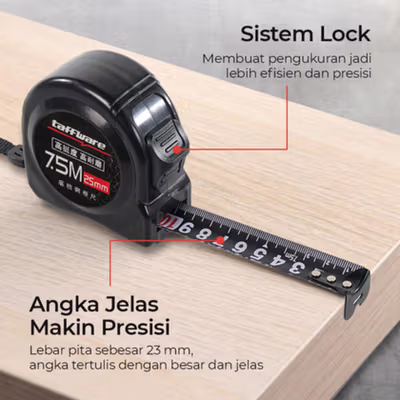 Taffware Roll Meteran Retractable Ruler Precision Steel 7.5M - SD75M - Black — gambar 2