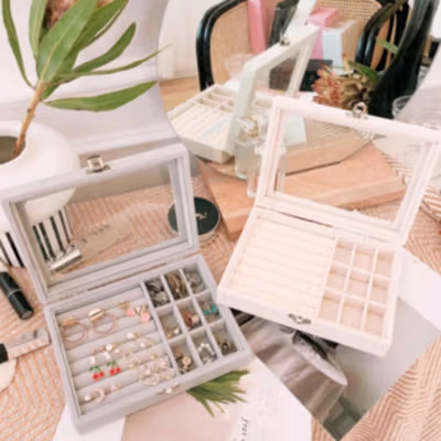ANNGILL Kotak Perhiasan Aksesoris Organizer Storage Jewelry Box - AG307 - White — gambar 2