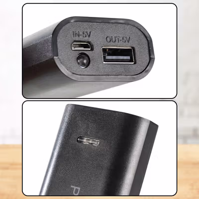 VARITIES Power Bank DIY Case Flashlight USB Port 2 PCS 18650 Flat Top - V600 - Black — gambar 2