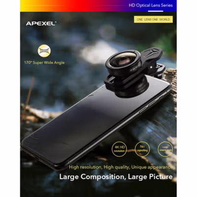 APEXEL Lensa Kamera HP Super Wide 170 Degree Angle Lens With Klip - APL-HB170 - Black — gambar 2
