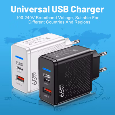 Aubess Kepala Charger Dual Port Universal 65W - GAN001 - Black — gambar 2