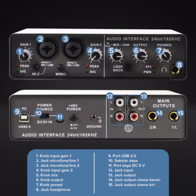 TEYUN External Sound Card Audio Interface Preamp High Speed USB 2.0 - Q-24 - Black — gambar 2
