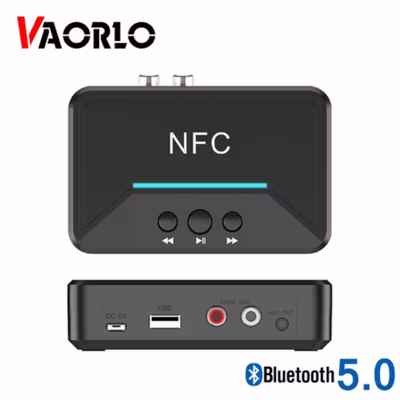 VAORLO Audio Bluetooth 5.3 Receiver NFC Stereo Kit Speaker AUX RCA USB - BT200 - Black — gambar 2