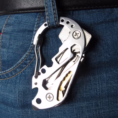 TaffSPORT Karabiner Multifunction Gantungan Kunci Stainless Steel - ED77 - Silver — gambar 2
