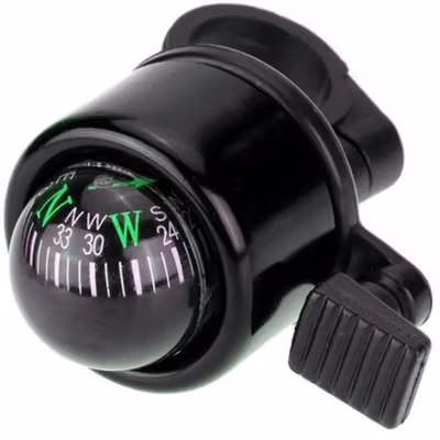 MTB Bell dan Kompas Sepeda Bicycle Compass with Trumpet Bell Aluminium - R2194 - Black — gambar 2