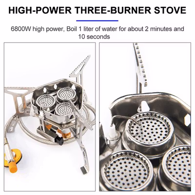 TaffSPORT Kompor Gas Portable Lipat Outdoor 3 Burner Camping Stove - WD68 - Silver — gambar 2