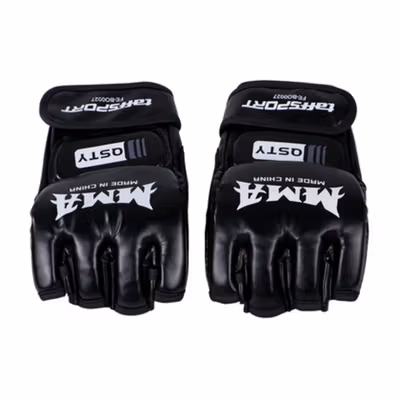 TaffSPORT Sarung Tangan Half Finger MMA UFC Boxing PU Leather Gloves - FE-BO0027 - Black — gambar 2