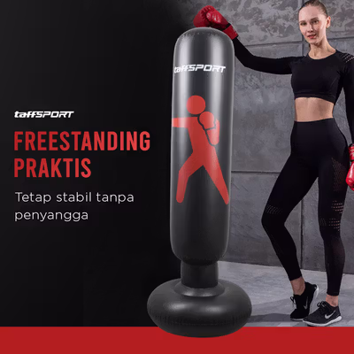 TaffSPORT Samsak Tinju Berdiri Inflatable Punching Bag 1.6M - DS0096 - Black — gambar 2