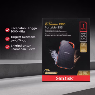 SanDisk Extreme PRO Portable SSD 2000MB/s USB Type C 3.2 1TB - SDSSDE81 - Black — gambar 2