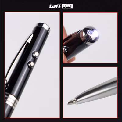 TaffLED Pulpen 4in1 Senter Laser Pointer Pen dan Stylus Tinta Hitam - T0054 - Black — gambar 2