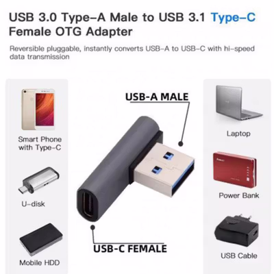 GETA OTG USB 3.0 to Type C Female High Speed Adapter L Shape 10 Gbps - GETA-04 - Gray — gambar 2