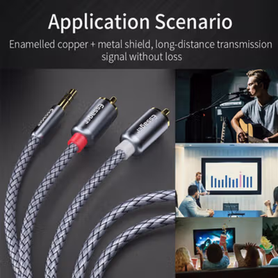 ESSAGER Kabel Audio HiFi 3.5mm to RCA 200cm - EYPZJ-MYA0G - Gray — gambar 2