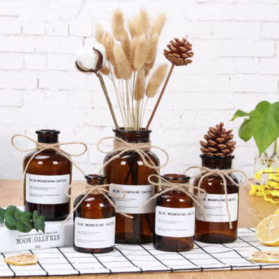TaffHOME Vas Bunga Botol Kaca Aesthetic Bottle Vase Flower Pot 500ml - EN549 - Brown — gambar 2