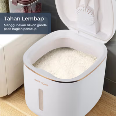 TaffHOME Wadah Penyimpan Beras Makanan Rice Container Moistureproof 5kg - A2105 - White — gambar 2