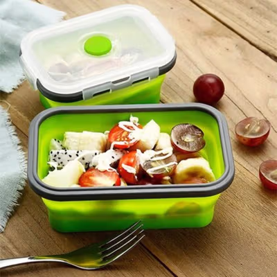 ACEBON Kotak Makan Lunch Box Foldable Silicone Single Layer 800ml - TN99 - Green — gambar 2