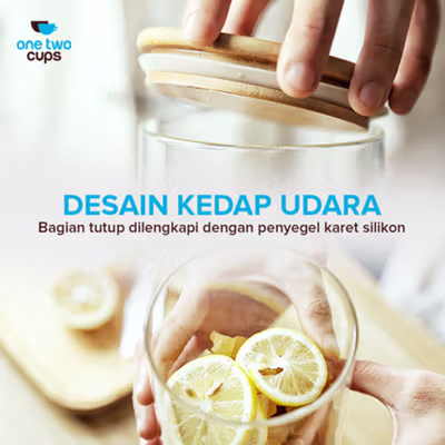 One Two Cups Toples Kaca Penyimpanan Makanan Kedap Udara Glass Jar 410ml - GH1270 - Transparent — gambar 2