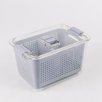 SHIMOYAMA Kotak Kontainer Makanan Kulkas Organizer Drainer with Lid 1.7L - RFS49 - Gray — gambar 2