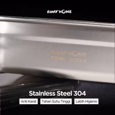 TaffHOME Kotak Makan Anti Tumpah Lunch Box Stainless Steel 304 850ml - KT273 - Black — gambar 2