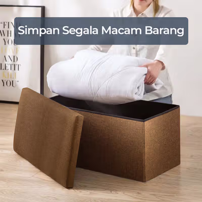 TaffHOME Sofa Kotak Penyimpanan Barang Foldable Storage Container 76x38x36.5cm - H031 - Brown — gambar 2