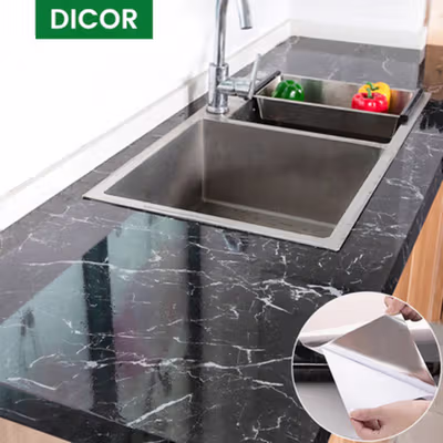 DICOR Sticker Wallpaper Meja Dinding Dapur Anti Minyak 100x60cm - WG60B - Black — gambar 2