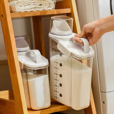 FOOD Toples Plastik Penyimpanan Makanan Storage Jar with Spout 2.8L - 710 - White — gambar 2