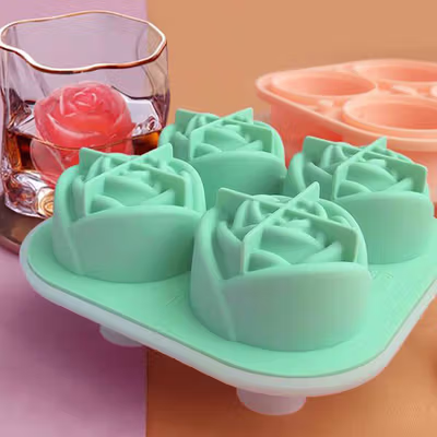 KoMall Cetakan Es Batu Silikon Mawar 4 Grid Ice Cube Mold - K400 - Green — gambar 2