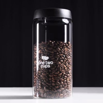 One Two Cups Toples Kaca Penyimpanan Biji Kopi Vacuum Sealed Lid 1.2L - SE41 - Black — gambar 2