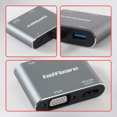 Taffware Video Adaptor 4 in 1 USB Type C to HDTV VGA PD Charging 4K - D87 - Gray — gambar 2