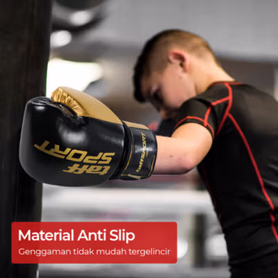 TaffSPORT Sarung Tangan Tinju MMA UFC Boxing Muay Thai Leather Glove 12oz - 12OZ - Black — gambar 2