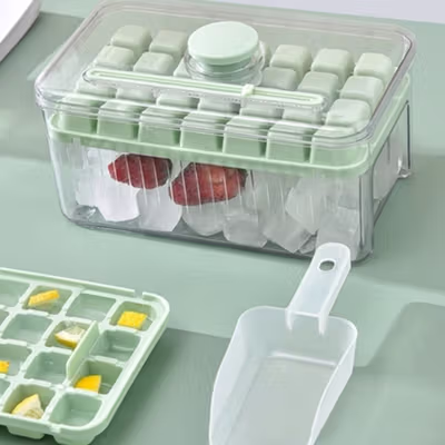 Anuoxin Cetakan Es Batu Jelly Kotak 28 Grid Quick Press with Shovel - F28 - Green — gambar 2