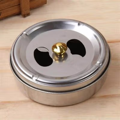 PEIXING Asbak Rokok Portable Rotation Enclosed Stainless Steel 1 PCS - JL032 - Silver — gambar 2