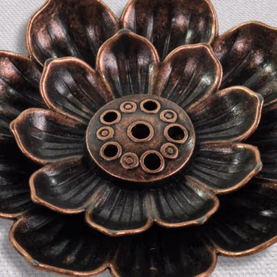 TaffHOME Tempat Dupa Incense Stick Holder Desain Lotus - YN002 - Bronze — gambar 2
