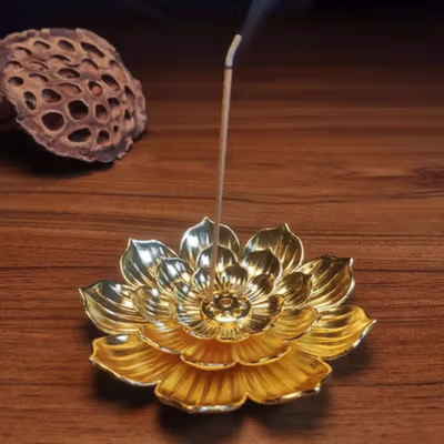 TaffHOME Tempat Dupa Three Layer Lotus Incense Holder Zinc Alloy - YJ-T1 - Golden — gambar 2