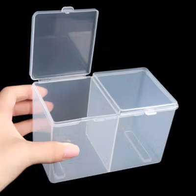 Acolehuma Tempat Kapas Multifungsi Dual Compartment Make Up Storage - AH097 - Transparent — gambar 2