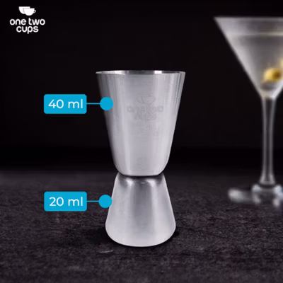 One Two Cups Gelas Ukur Bartender Double Jigger Measuring Cup 20ml and 40ml - KM2 - Silver — gambar 2