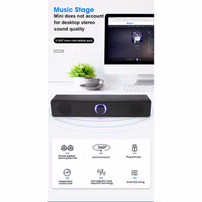 YSD Speaker Desktop Bluetooth USB Smart EQ AUX 2.0 Channel Lossless 6W - E-3511 - Black — gambar 2