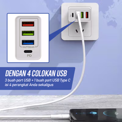Comfast Charger USB 3 USB with 1 USB Type C 2.4A - BK-391 - White — gambar 2