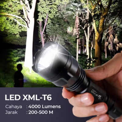 UltraFire Senter LED Flashlight XML-T6 4000 Lumens Charger dan Baterai - C8 - Black — gambar 2