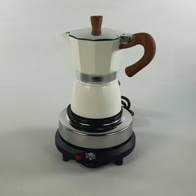 One Two Cups Moka Pot Espresso Coffee Maker 3 Cup 150ml with Heater - WY-03E - Beige — gambar 2