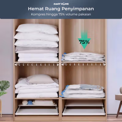 TaffPACK Kantong Plastik Vakum Pakaian Vacuum Bag 39.5x60cm 1 PCS - VB-70 - Transparent — gambar 2
