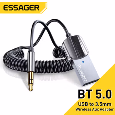 ESSAGER Audio Bluetooth Receiver Adapter 5.0 USB AUX Spring Wire - EB01 - Gray — gambar 2
