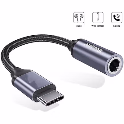 ESSAGER Kabel Audio Braided Type C Male to 3.5mm Jack Female 10.5CM - ES-YP15 - Gray — gambar 2
