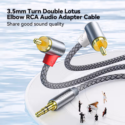 ESSAGER Kabel Audio Jack 3.5mm to RCA Double Lotus Elbow Adapter 3M - EYPWT-MYC0G-P - Gray — gambar 2
