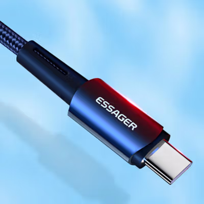 ESSAGER Kabel Data USB Type C to Type C Fast Charging LED Braided 60W 50cm - ES-X16 - Black — gambar 2